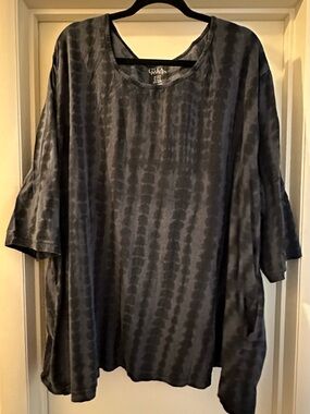 Ulla Popken Black & Grey Tie-Dye 3/4 Sleeve Knit Top with POCKETS! 32/34